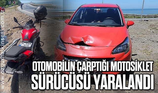 Otomobilin çarptığı motosiklet sürücüsü yaralandı
