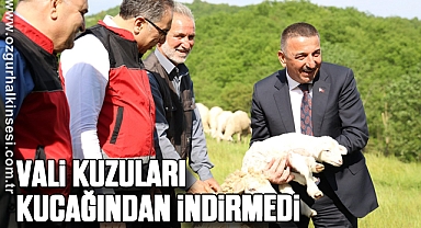 VALİ KUZULARI KUCAĞINDAN İNDİRMEDİ