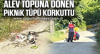 Alev topuna dönen piknik tüpü korkuttu