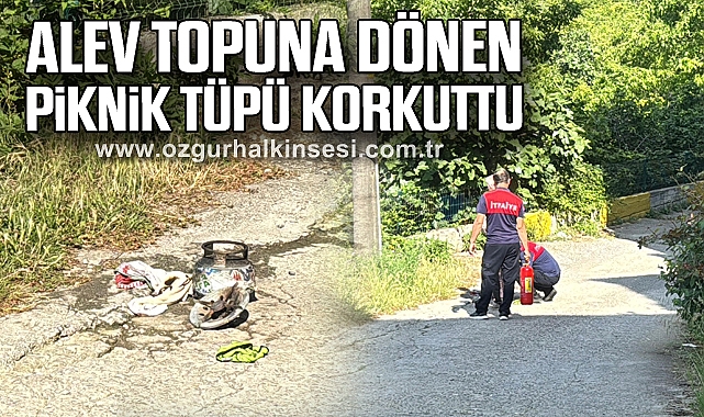 Alev topuna dönen piknik tüpü korkuttu