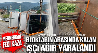 Mermercide feci kaza: Blokların arasında kalan işçi ağır yaralandı