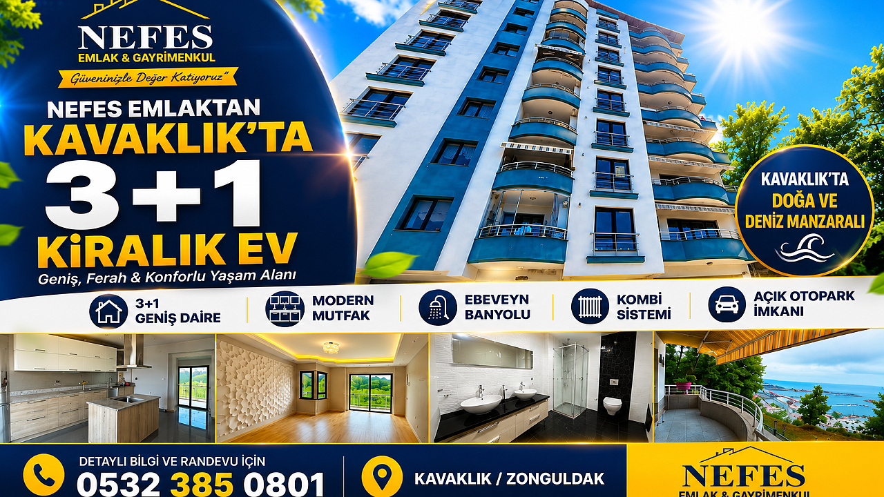 NEFES EMLAKTAN KAVAKLIK’TA 3+1 KİRALIK EV
